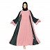Embroidery work on layered abaya- Bottle Green-baby pink